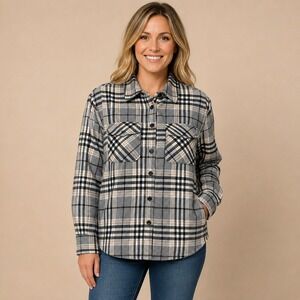 LB Collection Gray Plaid Shacket Women's  Medium Gorpcore Y2K Skater Streetwear